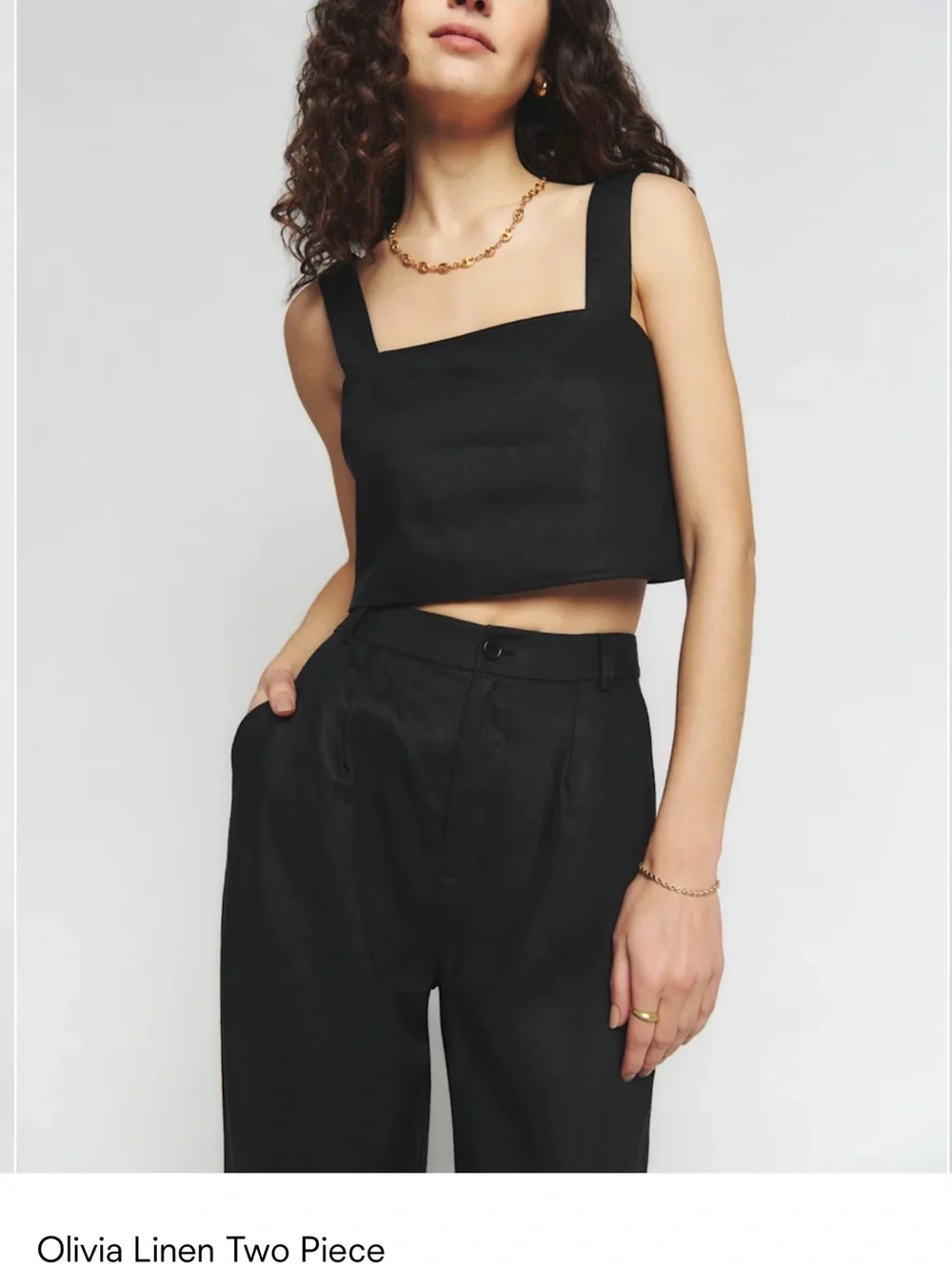 Reformation Black Linen Two Piece Set